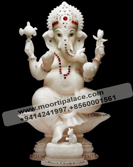 Red Gem Stone Ganesha Idol